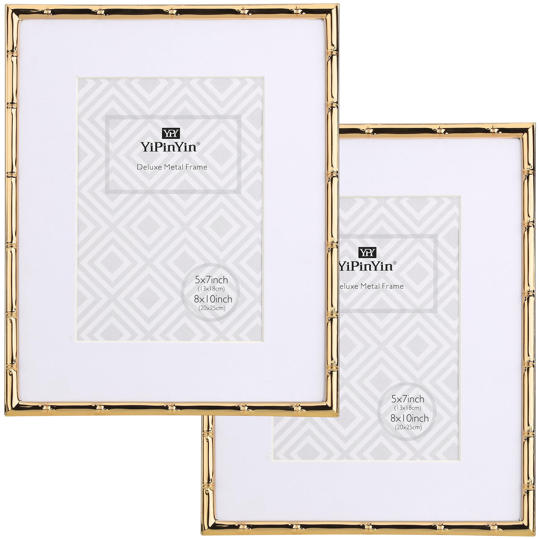 8x10'' Bamboo Detail Gold Metal Picture Frame with Acid Free Mat for 5x7'' Set of 2, Narrow Gold ... | Amazon (US)