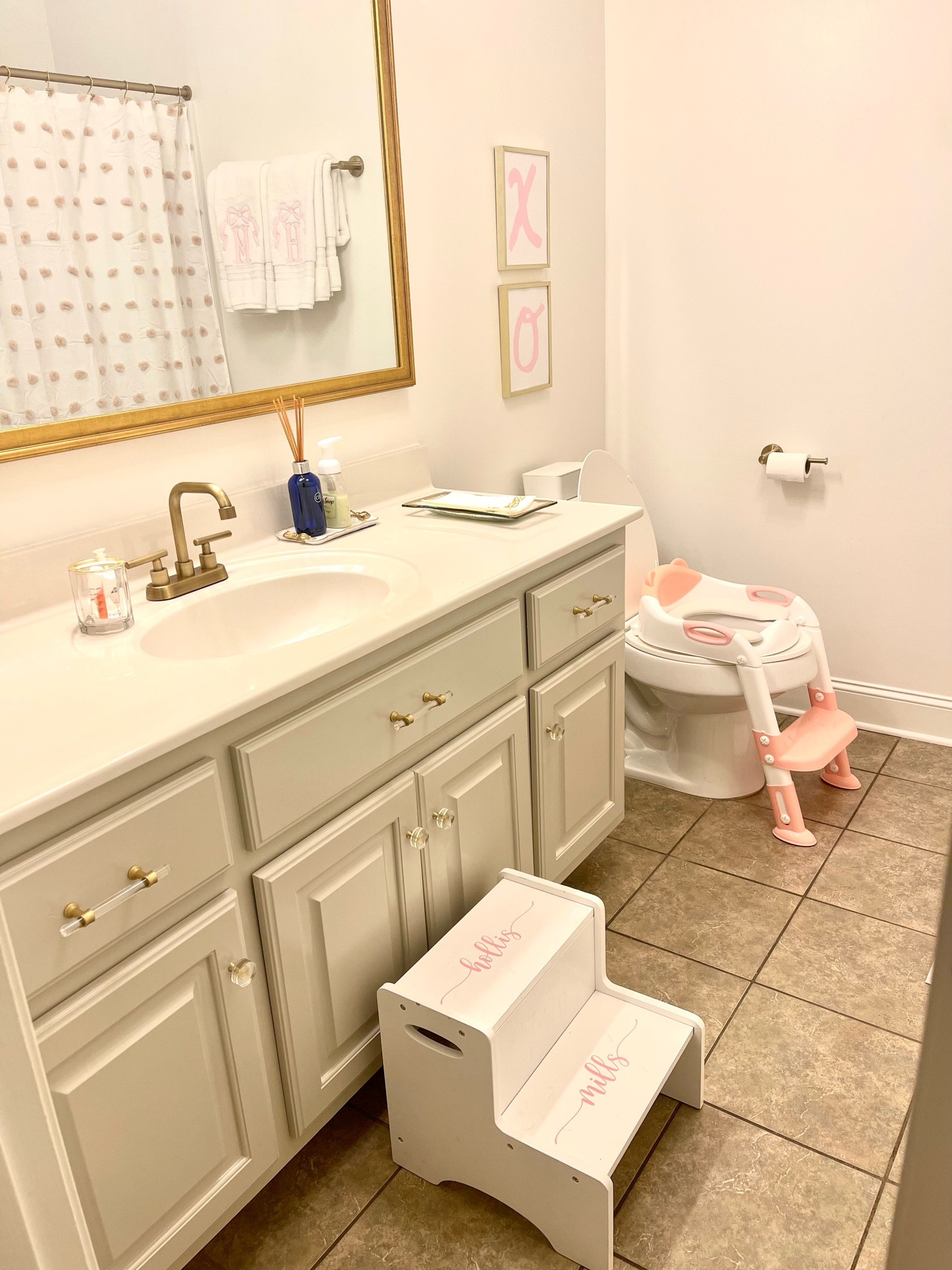 Girl’s bathroom. Pink, white and gold bathroom. Gold mirror, gold faucet

#LTKFind #LTKkids #LTKhome