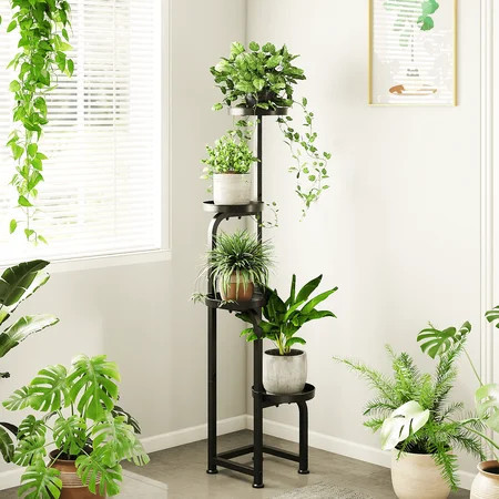Bamworld 4 Tier Tall Metal Plant Stand - Heavy-Duty Corner Shelf for Indoor Outdoor, Multi iron Plant Holder for Garden, Balcony, Living Room, Bedroom - Sturdy Flower Pot Display Rack | Walmart (US)