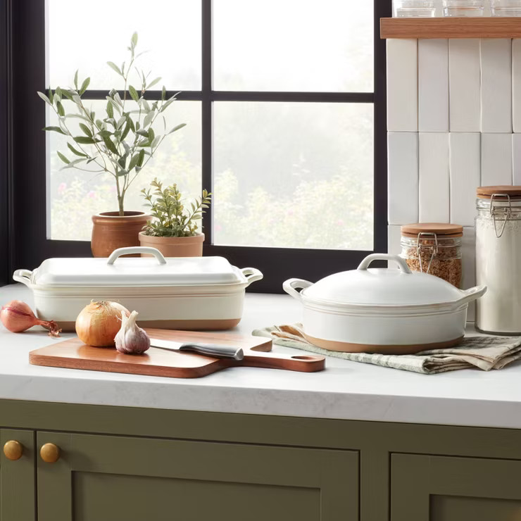 3.75qt Rectangular Stoneware Baking Dish with Lid Sour Cream - Hearth & Hand™ with Magnolia | Target