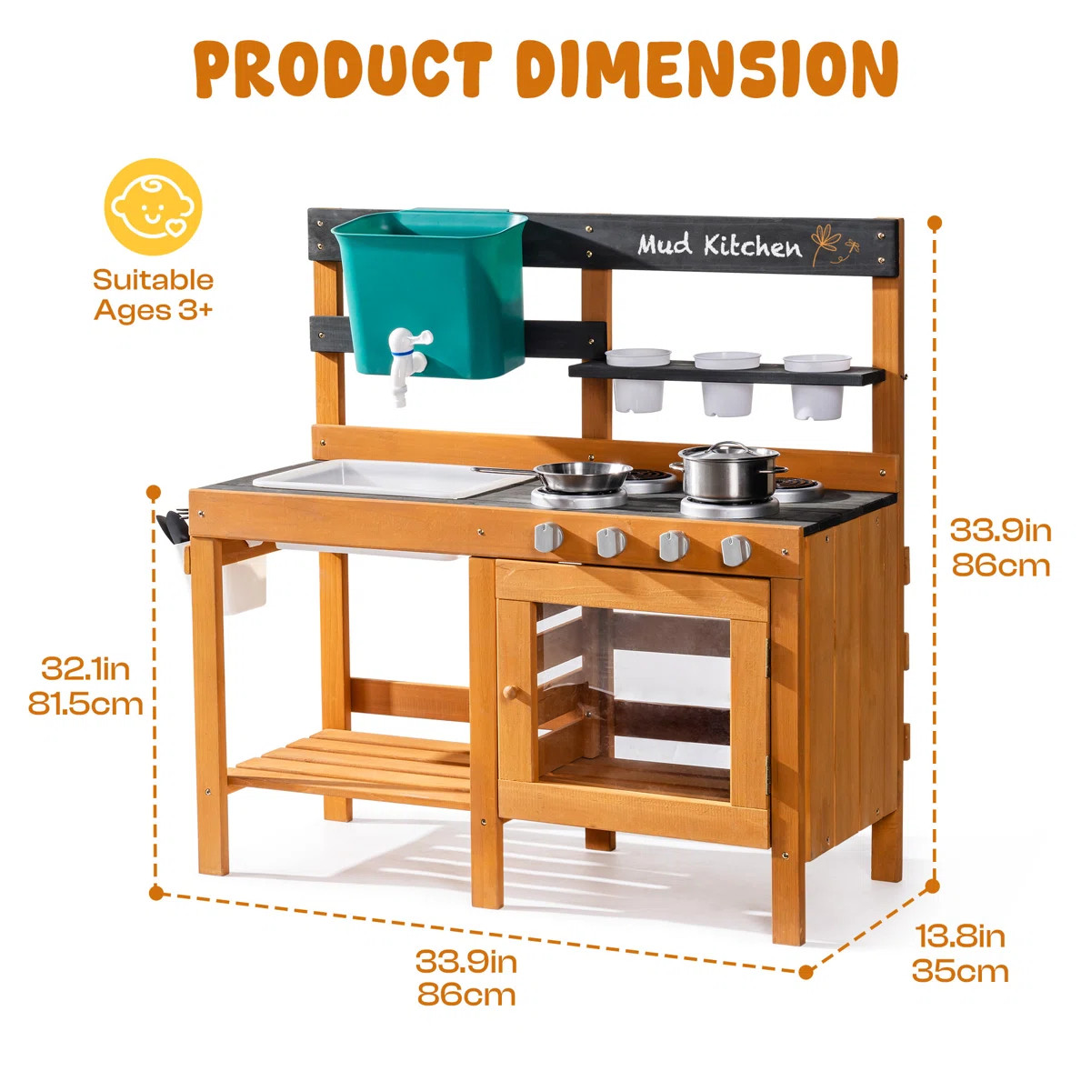 ROBUD Outdoor Mud Kitchen for Kids, Wooden Play Kitchen with Sink, Stove, Planting Pots, Storage ... | Wayfair North America