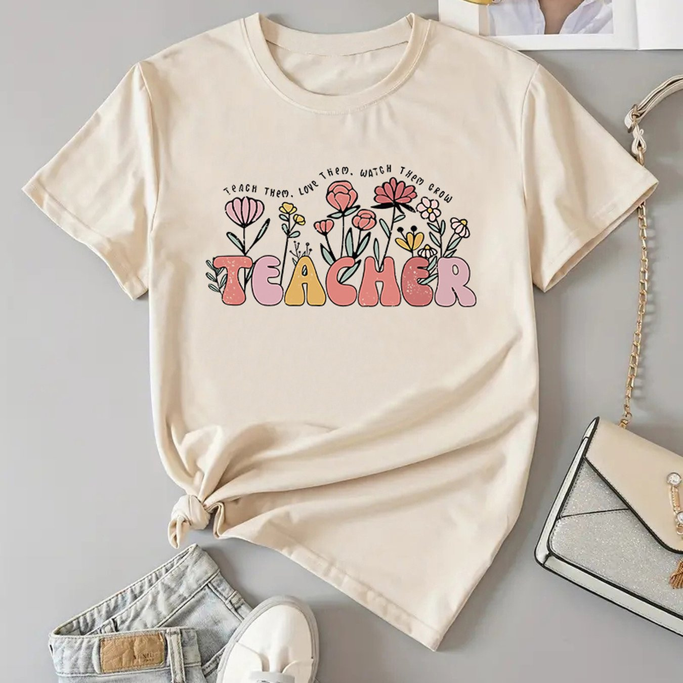 women's casual short sleeve t shirt light beige teacher - Temu | Temu Affiliate Program