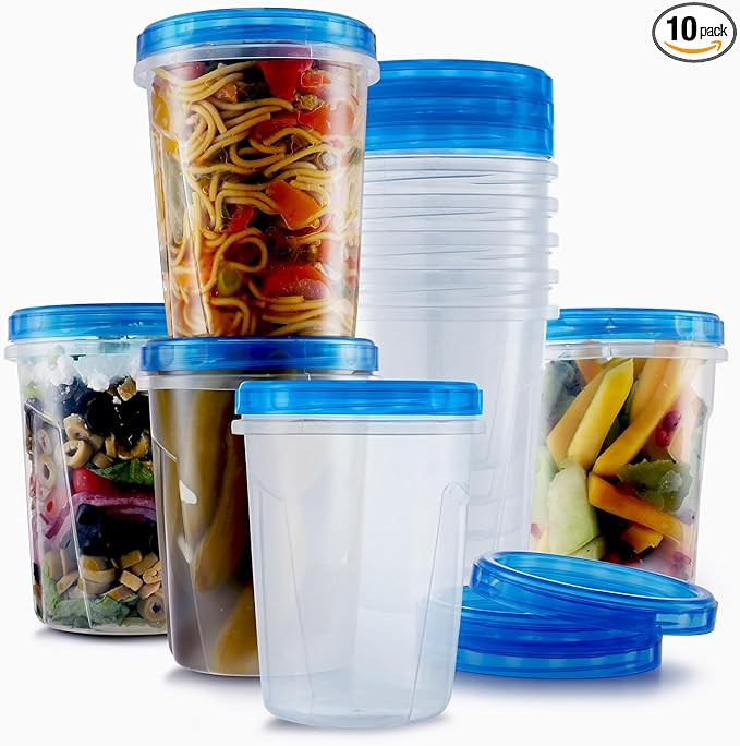 10 Pack Leakproof Freezer Containers for Food with Twist Top Lids - 32 Oz BPA Free Reusable Plast... | Amazon (US)