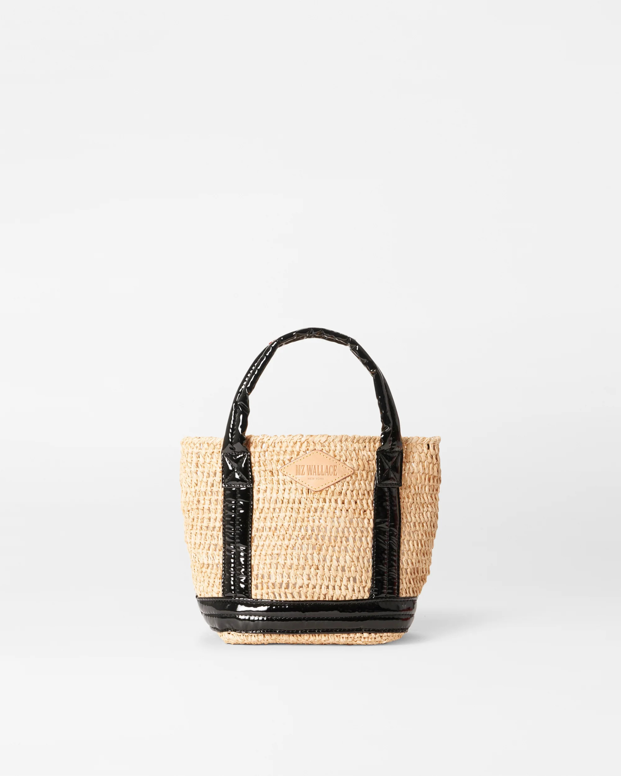 Raffia/Black Lacquer Mini Raffia Tote | MZ Wallace