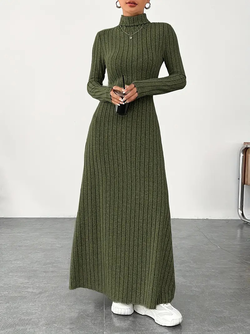Solid Mock Neck Slim Dress, Elegant Long Sleeve Knitted Dress For Spring & Fall, Women's Clothing | Temu Affiliate Program