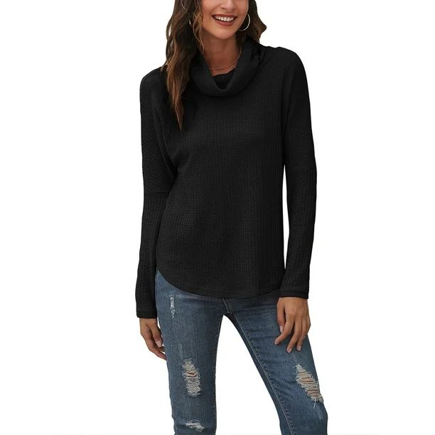 BenBoy Women's Long Sleeve Cowl Neck Tunic Tops Casual Solid Color Pullover Bottoming T Shirt - W... | Walmart (US)