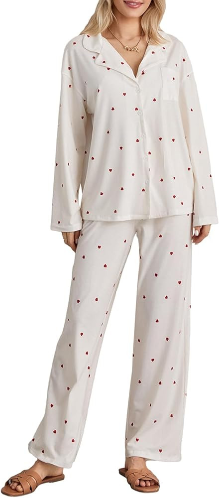 KMBANGI Women 2 Piece Lounge Y2k Pajamas Set Long Sleeve Button Down Shirt Wide Leg Pants Striped... | Amazon (US)