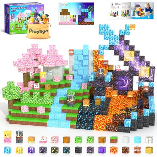 154PCS Magnetic Blocks - Build Mine Magnet World Stacking Cube Toys with Magnet Board, Magnetic Tiles Building Blocks STEM Construction Toys, Sensory Games for Kids Age 3+ Boys Girls Birthday Gift | Amazon (US)