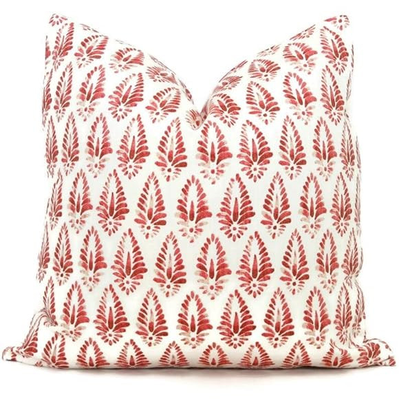 Pink Red and White Block Print Decorative Pillow Cover, lumbar pillow Lacefield Designs Agave,both s | Amazon (US)