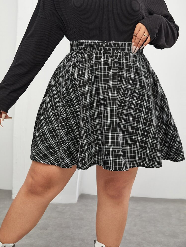 SHEIN Qutie Plus Plaid Print Elastic Waist Skirt | SHEIN