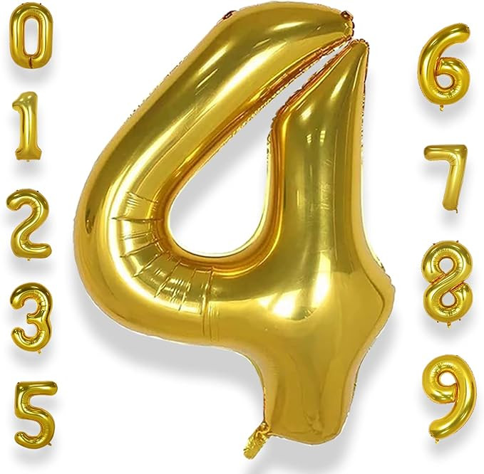 AULE 40 Inch Big Gold 4 Balloon Number Large Foil Helium Number Balloons 0-9 Jumbo Giant Happy 4t... | Amazon (US)