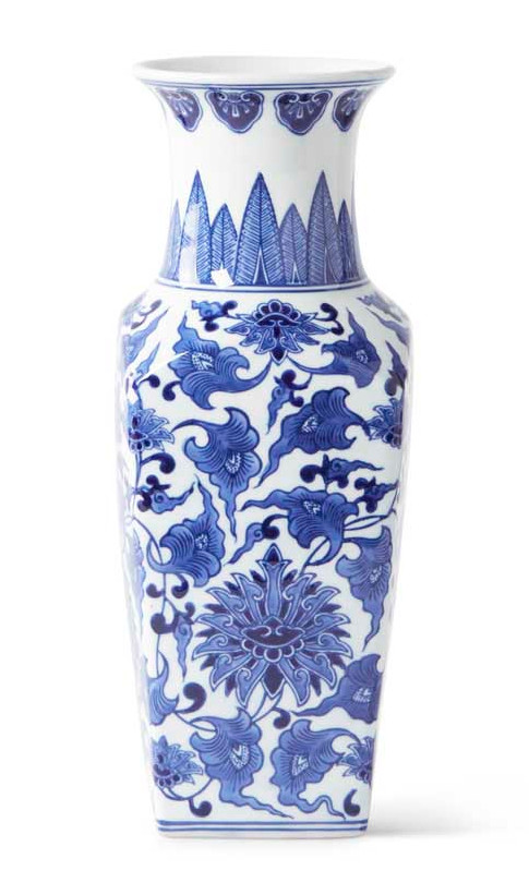 14 Inch Porcelain Blue and White Chinoiserie Square Vase | Walmart (US)