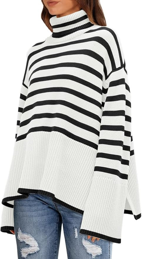 LILLUSORY Women's Oversized Cozy Turtleneck Knit Sweaters Loose Fit Ribbed Winter Clothes with Si... | Amazon (US)