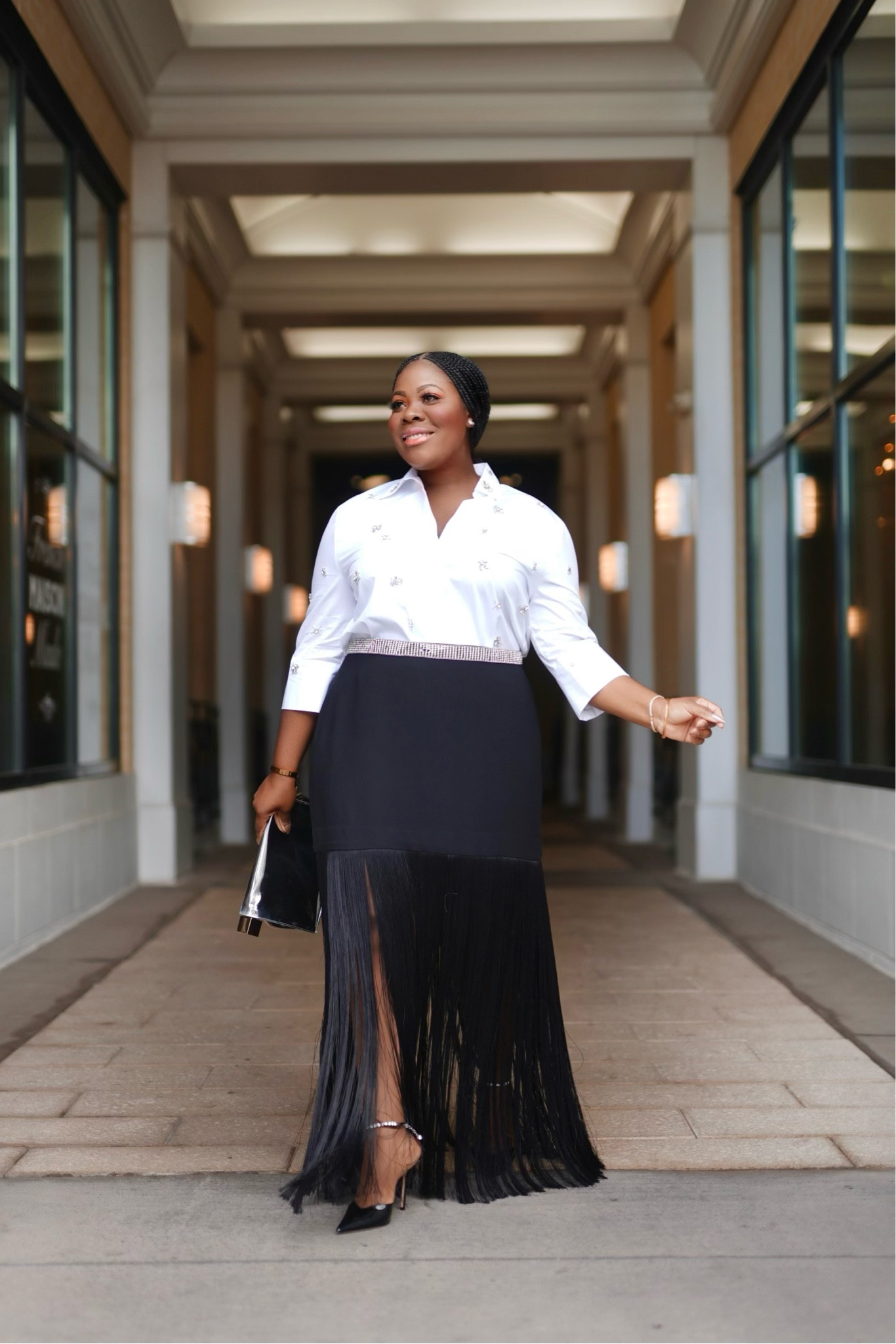 White fringe shop skirt outfit