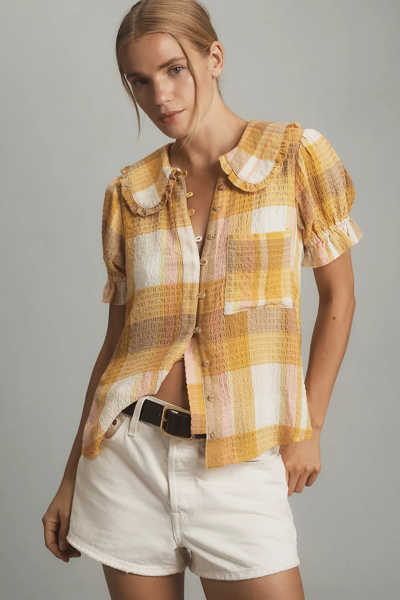 The Keira Collared Button-Front Blouse by Pilcro: Plaid Edition | Anthropologie (US)