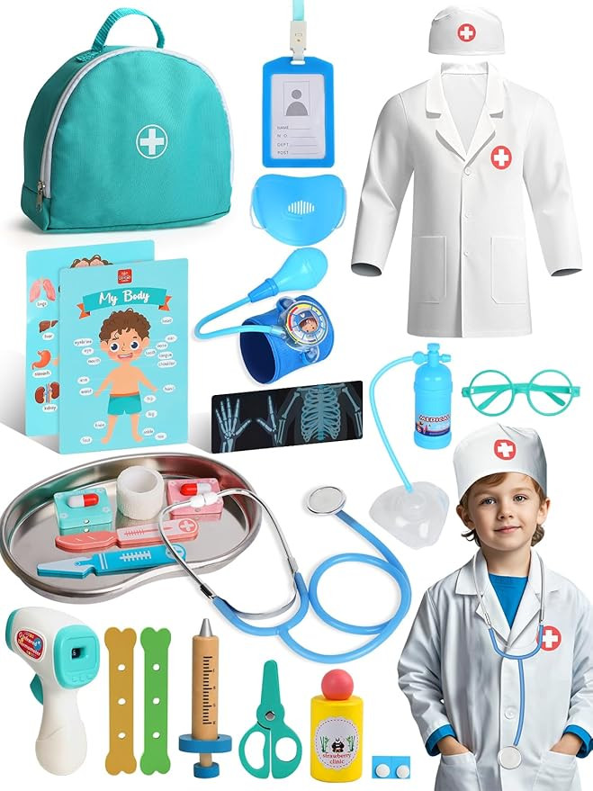 Lehoo Castle Kids Doctors Set, Pretend Doctor Kit Toys Medical Playset, Wooden Play Toys, Educati... | Amazon (UK)