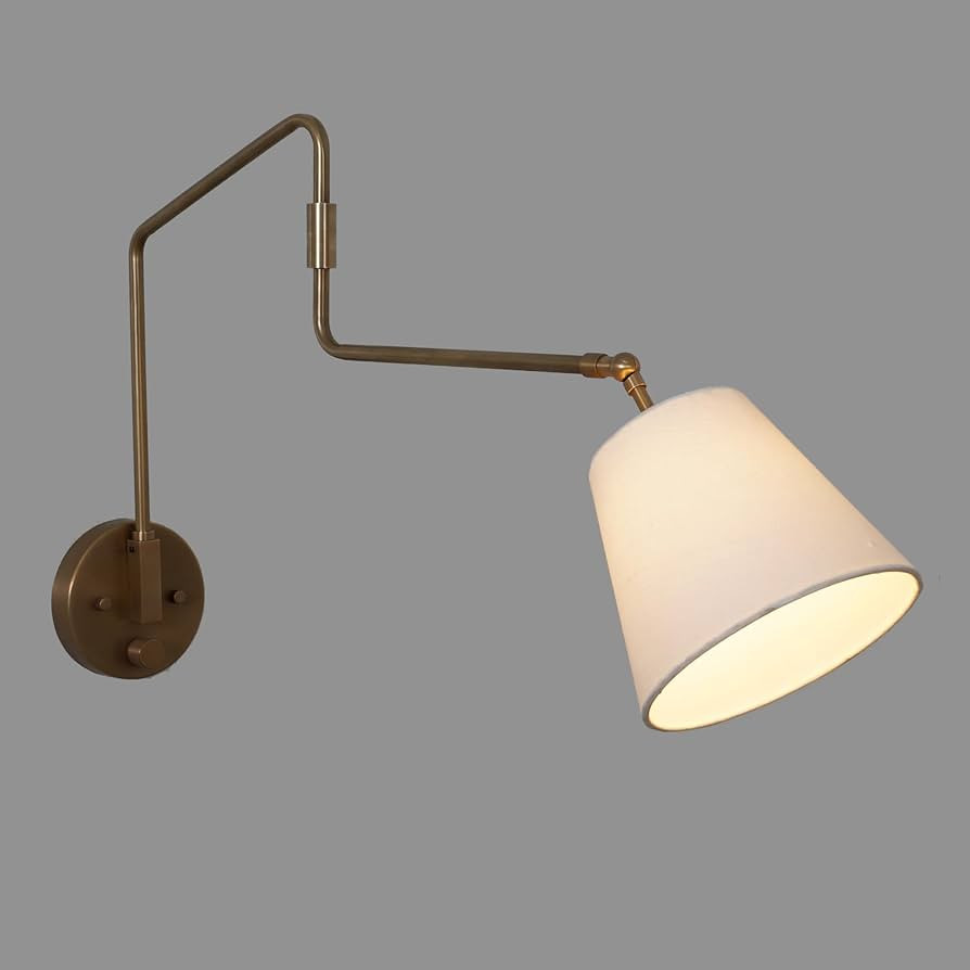 Enchant Lighting Raw Brass Articulated Linen Shade Pivot Wall Sconce Beside Wall Lamp | Amazon (US)