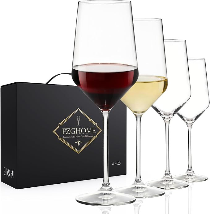 Red Wine Glasses Set of 4 Hand Blown White Wine Glasses Crystal with Long Stem for Daily Use Gift... | Amazon (US)