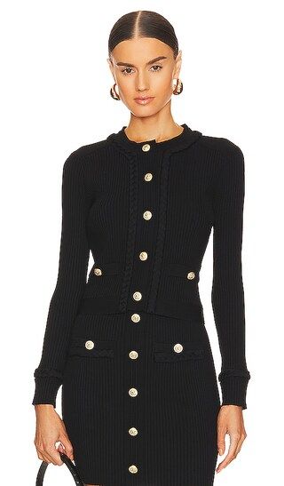 MILLY Braided Placket Cardigan in Black. - size P (also in S) | Revolve Clothing (Global)