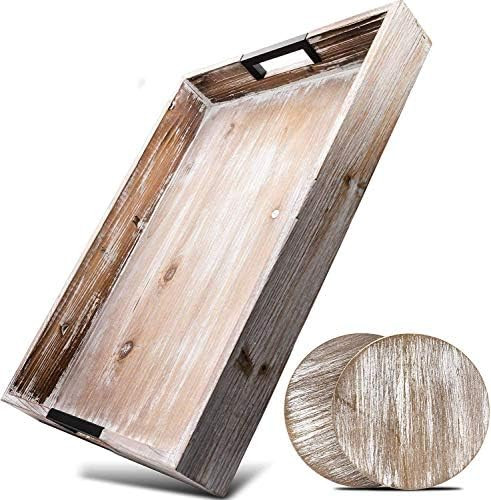 Ottoman Serving Tray 20x14x2.5 Inches with Convenient Metal Handles - Genuine Wooden Farmhouse Co... | Amazon (US)