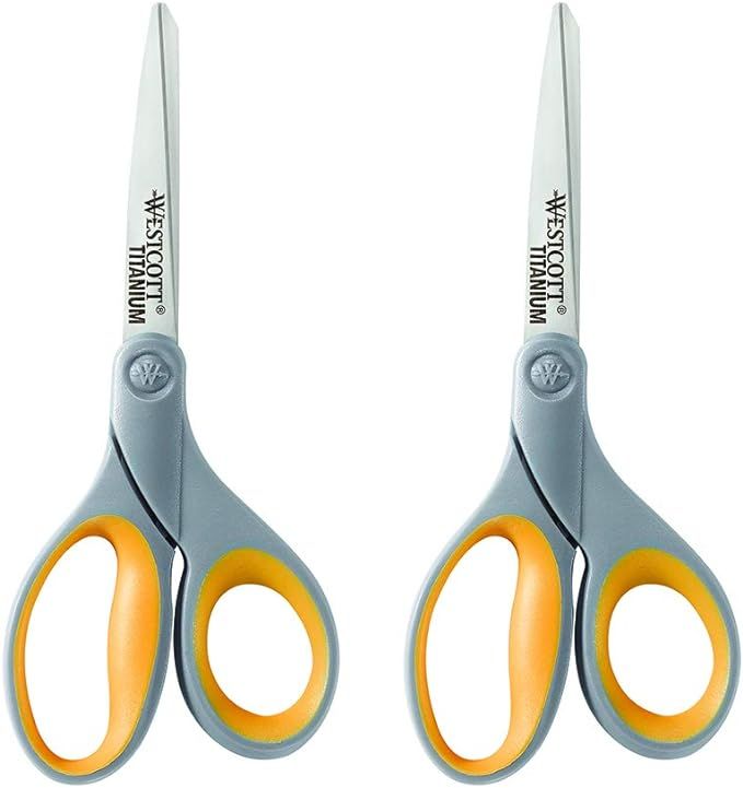 Westcott 8" Soft Grip Titanium Bonded Scissors For Office & Home, Gray/Yellow, 2-Pack (13901) | Amazon (US)