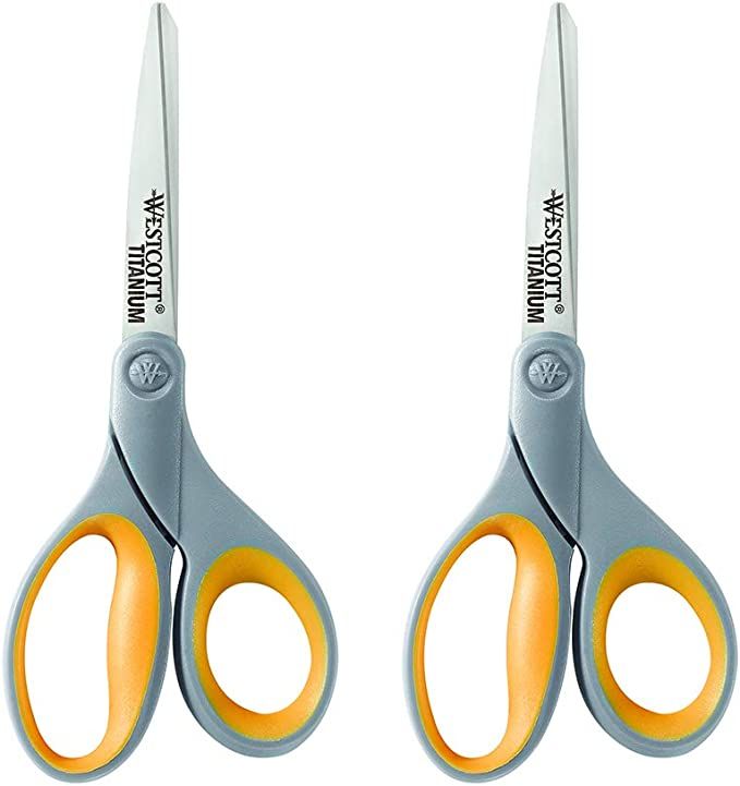 Westcott 13901 8-Inch Titanium Scissors For Office and Home, Yellow/Gray, 2 Pack | Amazon (US)