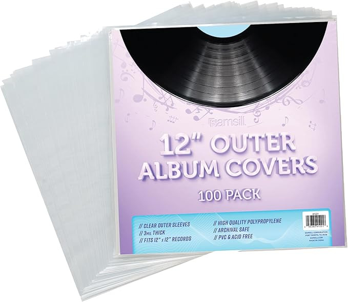 Samsill 100 Pack Vinyl Record Sleeves, Clear Outer Plastic Sleeves for Your Vinyl Records Collect... | Amazon (US)