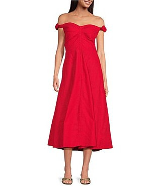 ASTR the Label Charelin Off-The-Shoulder Linen Blend Smocked Back Midi Dress - S | Dillard's