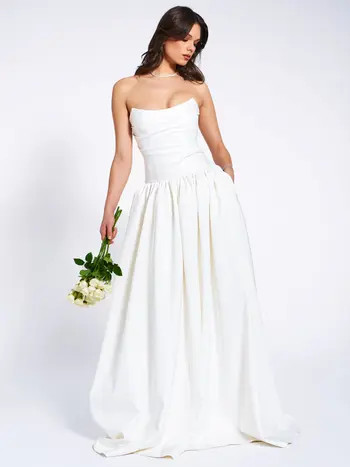 Umay Drop Waist Satin Corset Bridal Gown | Nordstrom