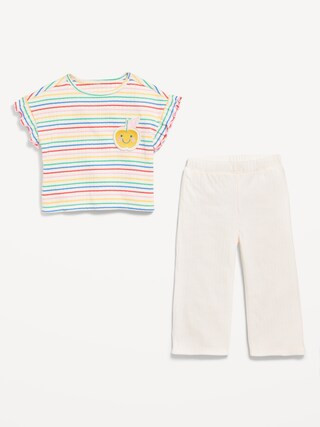 Ribbed Ruffle-Trim Top and Wide-Leg Pants Set for Toddler Girls | Old Navy (US)