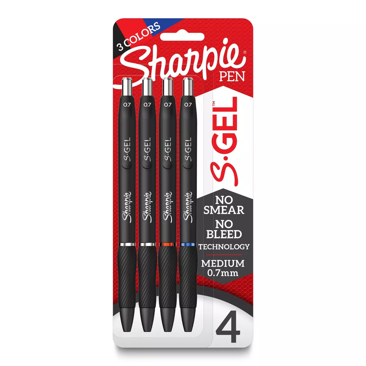 Sharpie 4pk S-Gel Gel Pens Black 0.7mm Medium Tip - Red, Blue, Black Ink: Retractable Pen Set wit... | Target