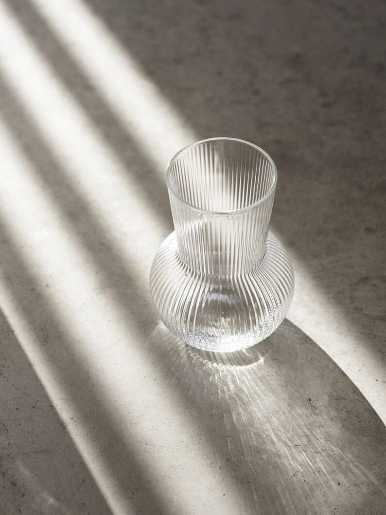 Nordic Style Ripple Glass Vase, Flower Vase, Nordic Style Home Decor, Glass Vase, Ribbed Glass Va... | Etsy (US)