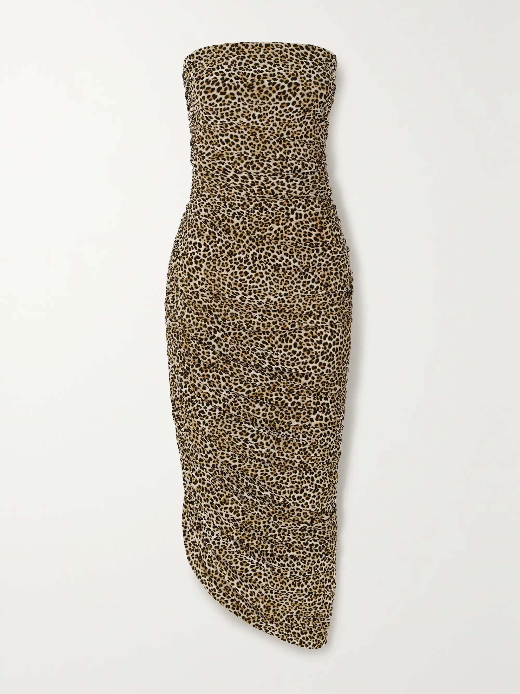 Diana strapless ruched asymmetric leopard-print stretch-jersey midi dress | NET-A-PORTER (US)