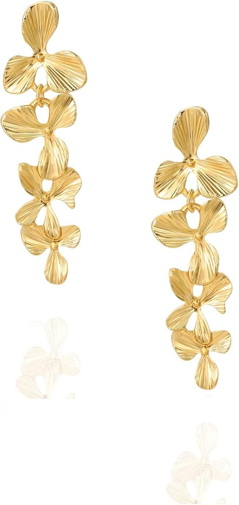 Leaf Dangle Earrings,Trendy Gold Plated Dangling Earrings for Brides Formal Earrings for Women La... | Amazon (US)