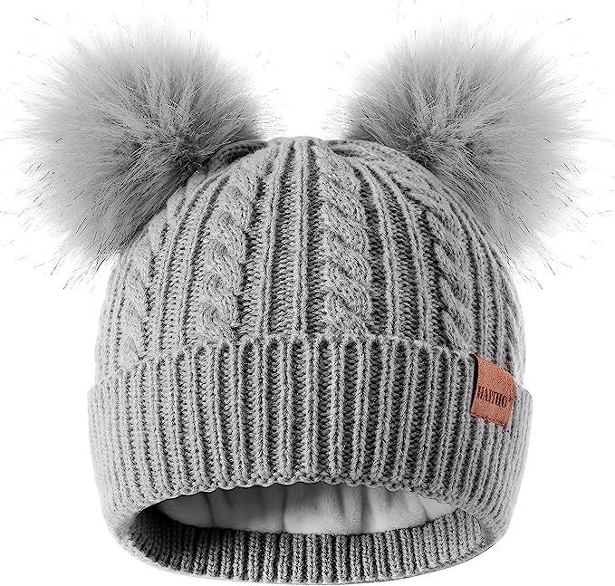 Winter Hat for Kids Toddler Children, Girls Beanie with Double Pom Pom Warm Fleece Lined, Girls A... | Amazon (US)