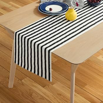 kate spade new york Hand Painted Shirting Stripe Reversible Table Runner, 100% Cotton, Cream/Blac... | Amazon (US)