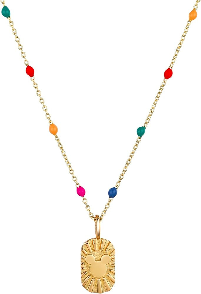 Amazon Essentials Disney Plated Mickey Mouse Dream Tag Pendant on Multi-Color Enamel Chain | Amazon (US)