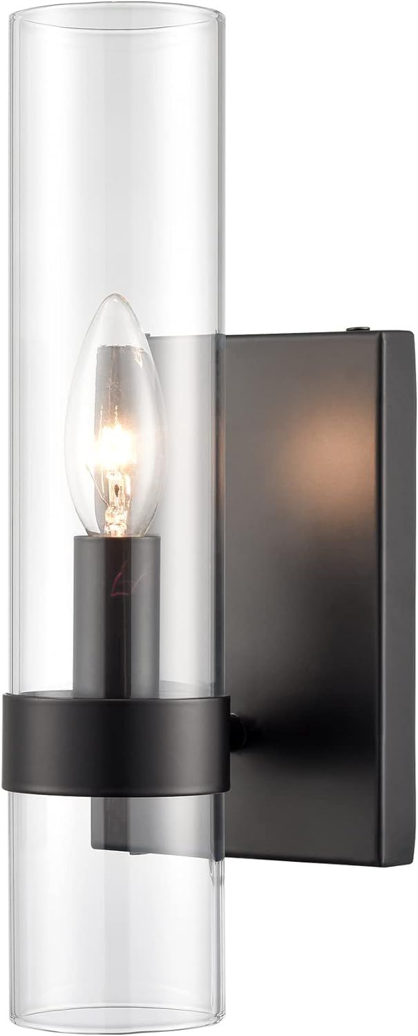 Modern Farmhouse Glass Cylinder Wall Sconce 1-Light Black Bathroom Vanity Lights Fixture | Amazon (US)
