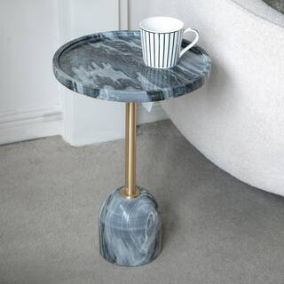 14 in. in Green/Gold Round Marble End Table | The Home Depot