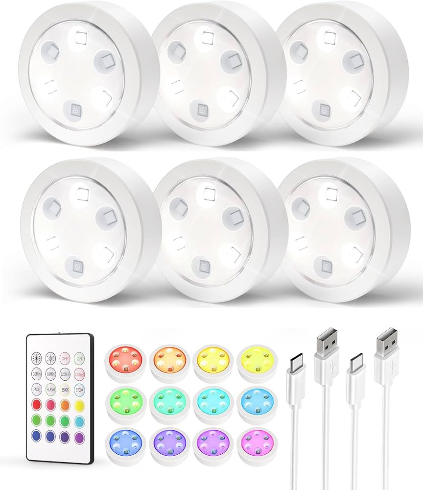 EZVALO Puck Lights with Remote,14 Colors RGB Under Cabinet Lighting,1200mAh Rechargeable Display ... | Amazon (US)