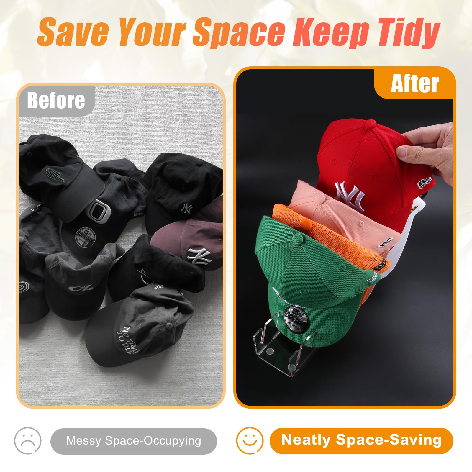 Hat Stand for Baseball Caps, 2 Pack No Install Acrylic Hat Organizer for 14 Baseball Caps Storage... | Amazon (US)