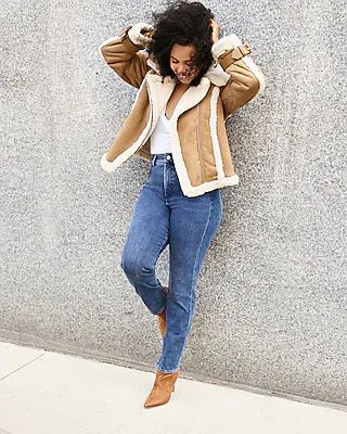 Faux Fur Shearling Moto Jacket | Express