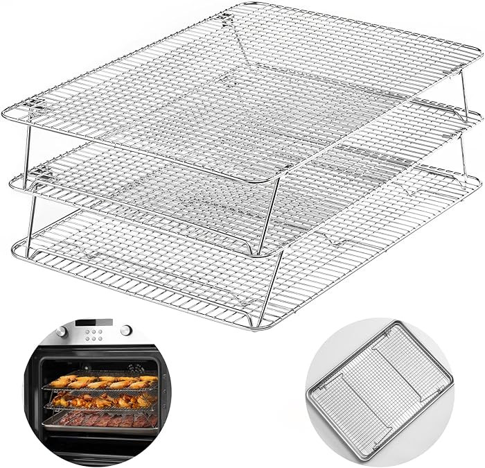 Stainless Steel Stackable Cooling Rack for Baking, 3 Tier 12”x 16.5”,Oven & Dishwasher Salf a... | Amazon (US)