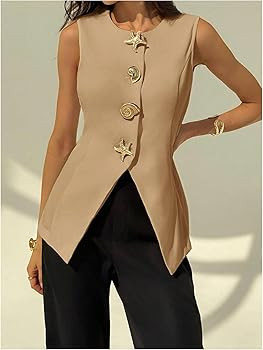 Floerns Women's Fall Fashion Metal Button Sleeveless Blazer Vest Tank Top Work Outfits | Amazon (US)