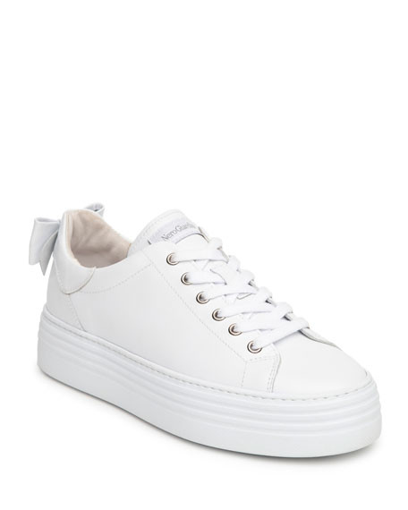 NeroGiardini Bow Skater Platform Sneakers w/ Bow, White | Neiman Marcus