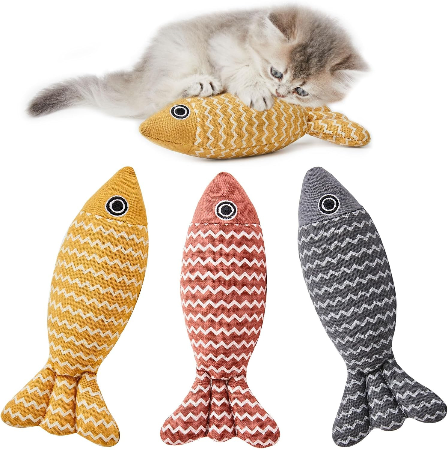 Potaroma Cat Toys Fish, 3 Pcs Crinkle Sound Catnip Toys Soft Linen, Interactive Kitten Exercise K... | Amazon (US)