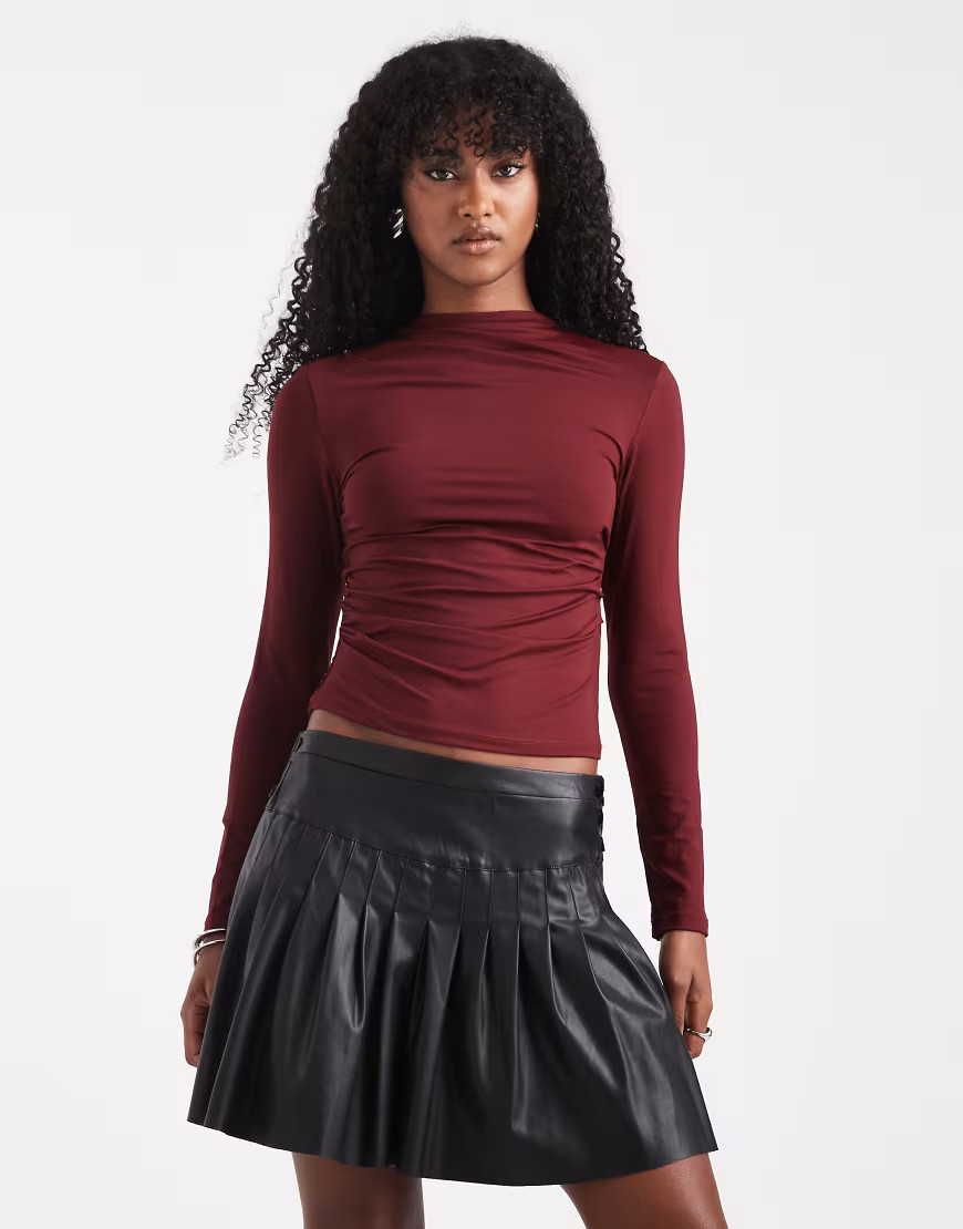 ONLY faux leather pleated mini skirt with button details in black | ASOS (Global)