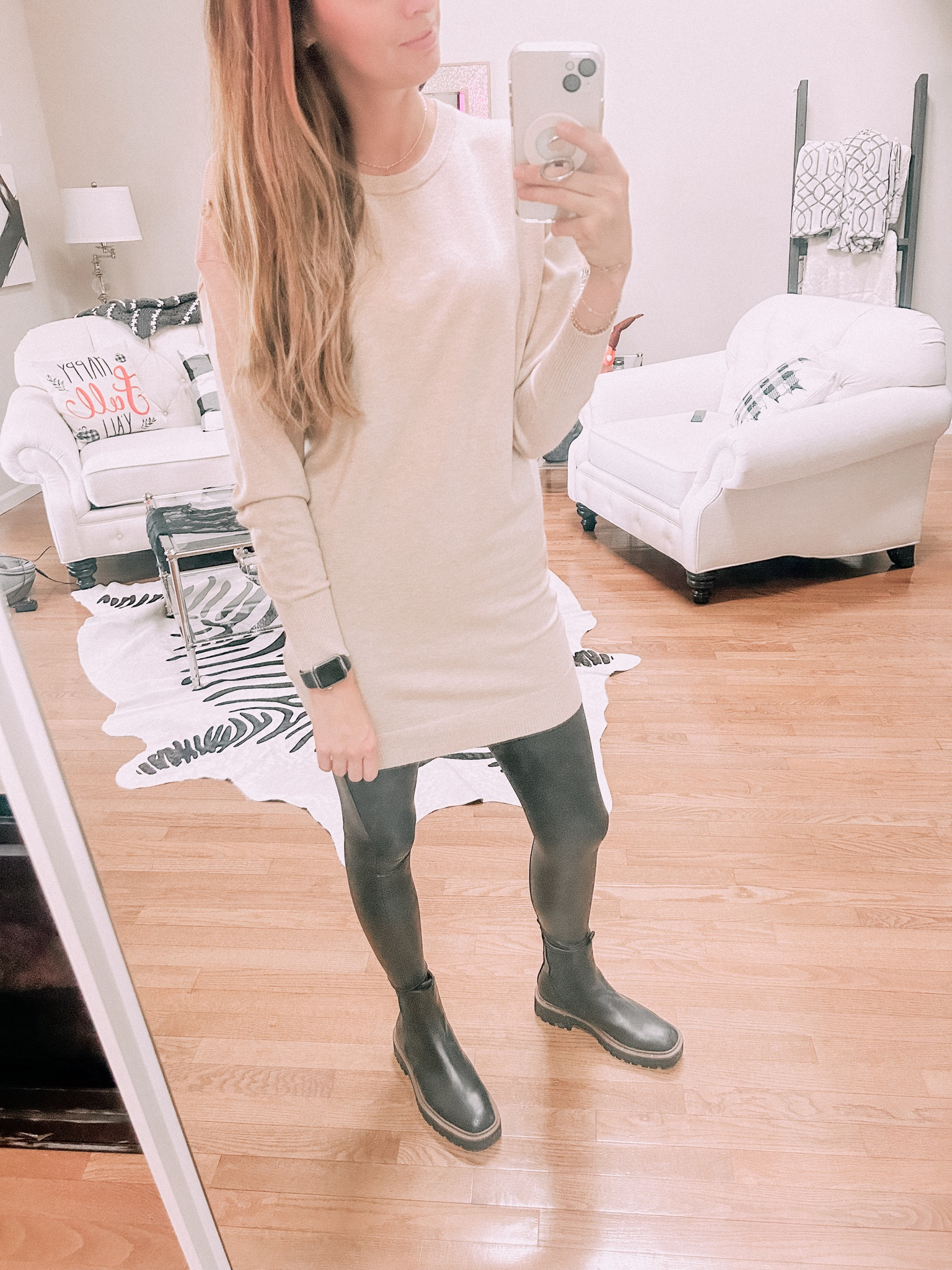 I’m sorry I haven’t posted my work outfits! These are my last two! This sweater dress is great without leggings but workout wise you need them ;) 