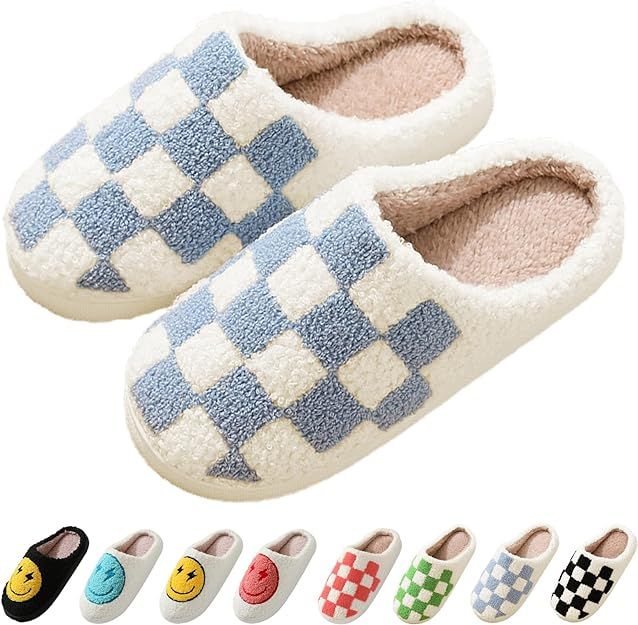 House Slippers For Women Men Classic Plaid Slippers Soft Plush Slippers Comfy Warm Non Slip Fluff... | Amazon (US)