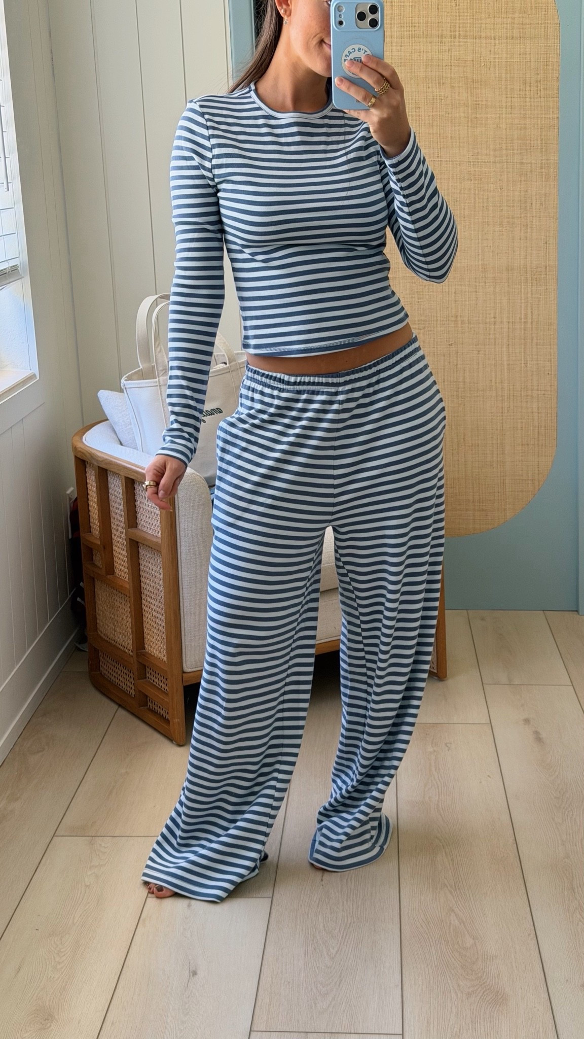 Obsessed with the fit of these pants with a thinner waistband. Material is nice quality and thicker but thin enough to be comfy and breathable. 
Wearing size small in bottoms and they are a little long and small in top but I would maybe size up in top!

#LTKootd #LTKmomlife #LTKmorningroutine